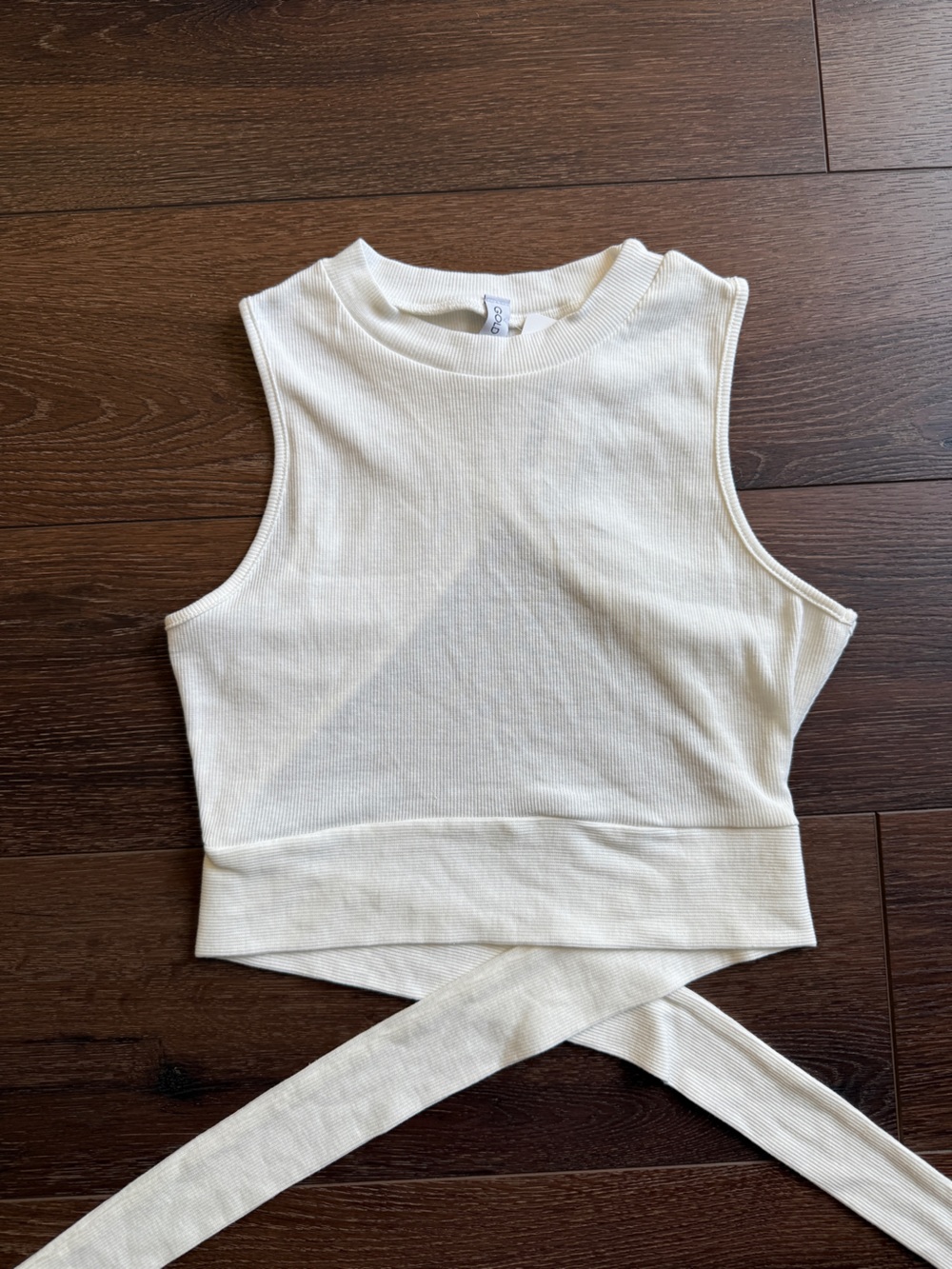 NWT Gold Hinge Sleeveless Ribbed Wrap Crop Top - Cream